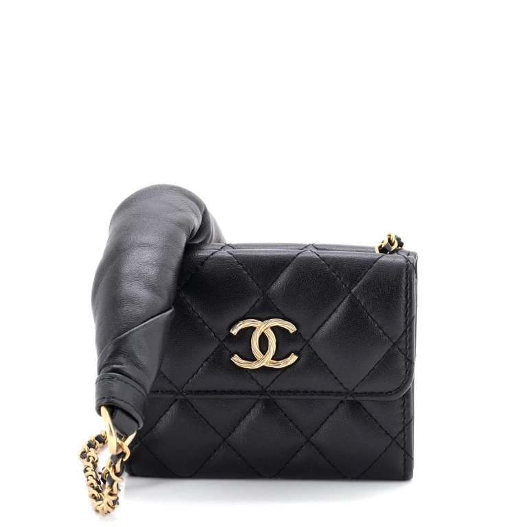 Card Holder with Padded Chain Strap Quilted Lambskin
