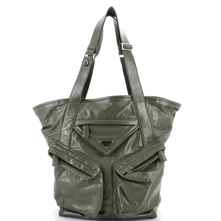 Triple Front Pocket Tote Leather Tall