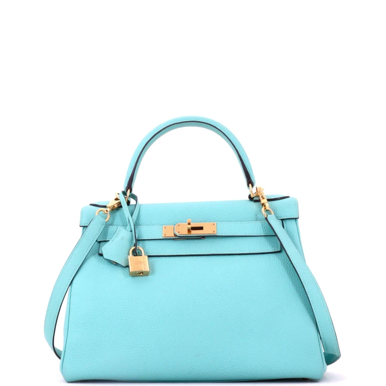Kelly Handbag Bleu Atoll Togo with Gold Hardware 28