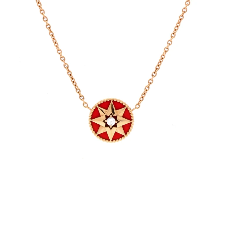 Rose des Vents Pendant Necklace 18K Rose Gold with Diamond and Ceramic