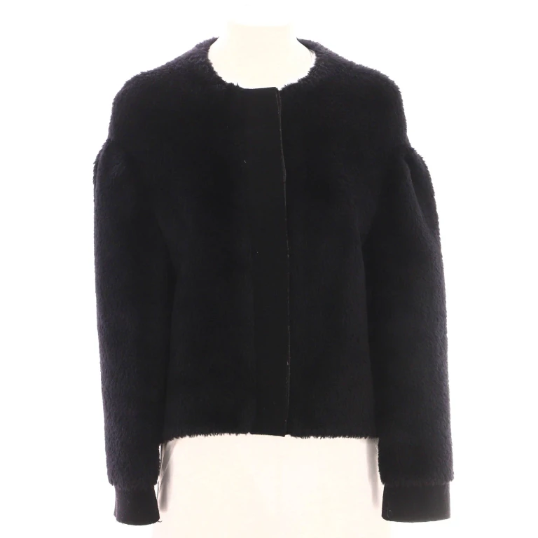 Women's Collarless Button Up Jacket Wool and Alpaca Blend