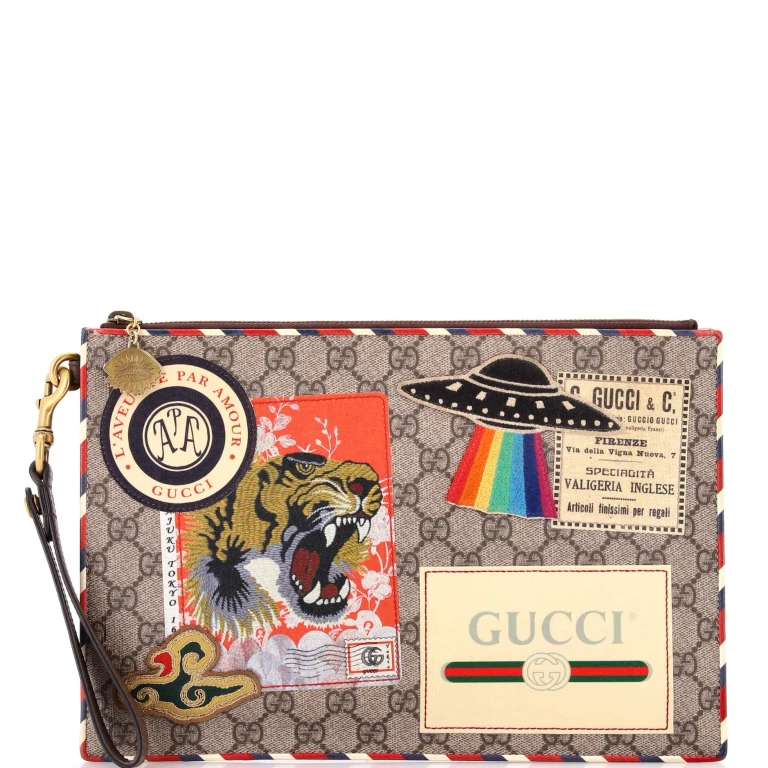 Courrier Pouch GG Coated Canvas with Applique