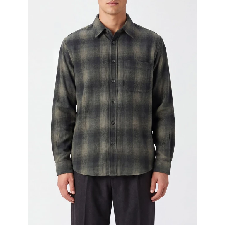 Check Cotton and Wool-Blend Shirt with French Collar (CXG4SO19KBGR)