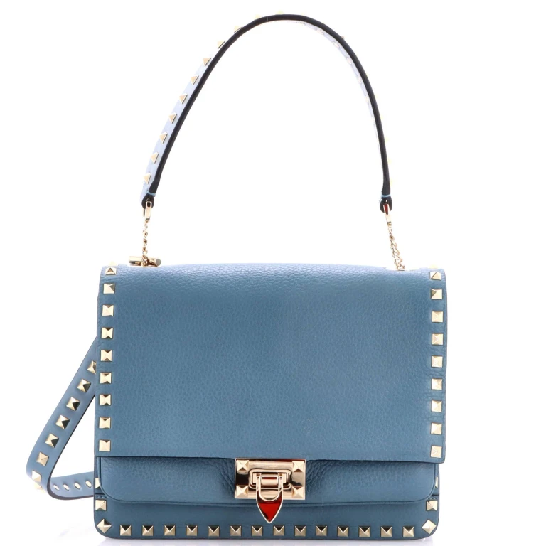Rockstud Flip Lock Flap Top Handle Bag Leather Small