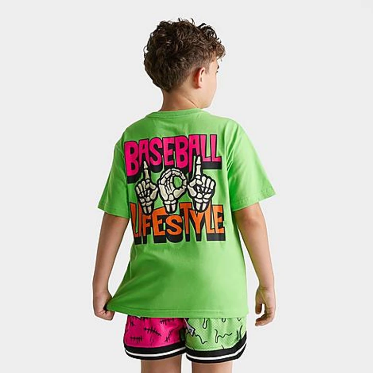 Baseball Lifestyle 101 Big Kids Skeleton T-Shirt in Green Size: XS