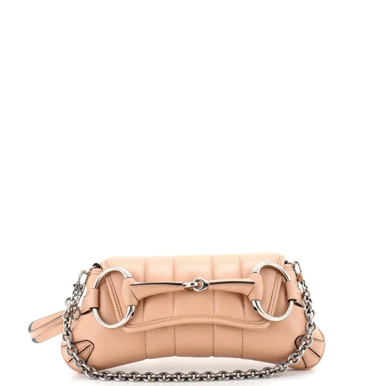 Horsebit Chain Shoulder Bag Vertical Quilted Leather Small