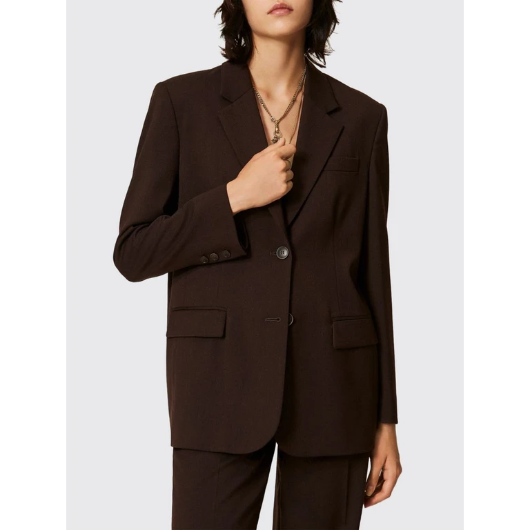Single-Breasted Cropped Satin Blazer with Lapel Collar and Flap Pockets (262TT222211946)