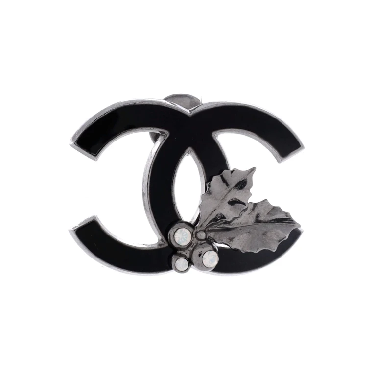 CC Holly Pin Brooch Metal with Enamel and Crystals