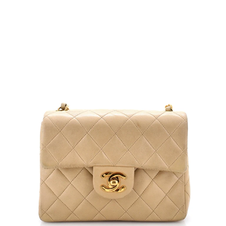 Vintage Square Classic Single Flap Bag Quilted Lambskin Mini