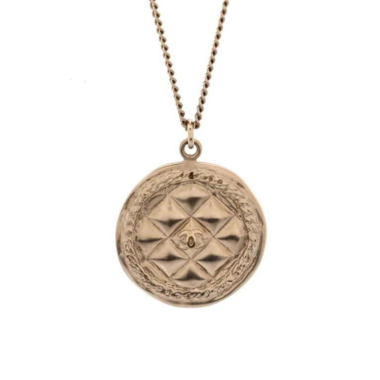 CC Medallion Quilted Pendant Necklace Metal