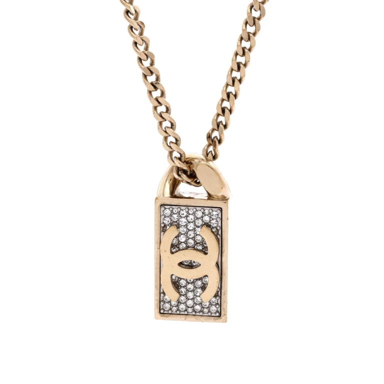 CC Dog Tag Pendant Necklace Metal with Crystals