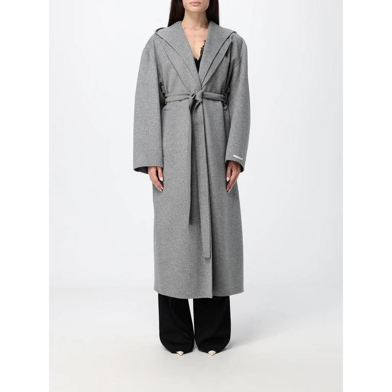 Hooded Long Robe Coat in Pure Virgin Wool with Tie Belt (2622016012600022)
