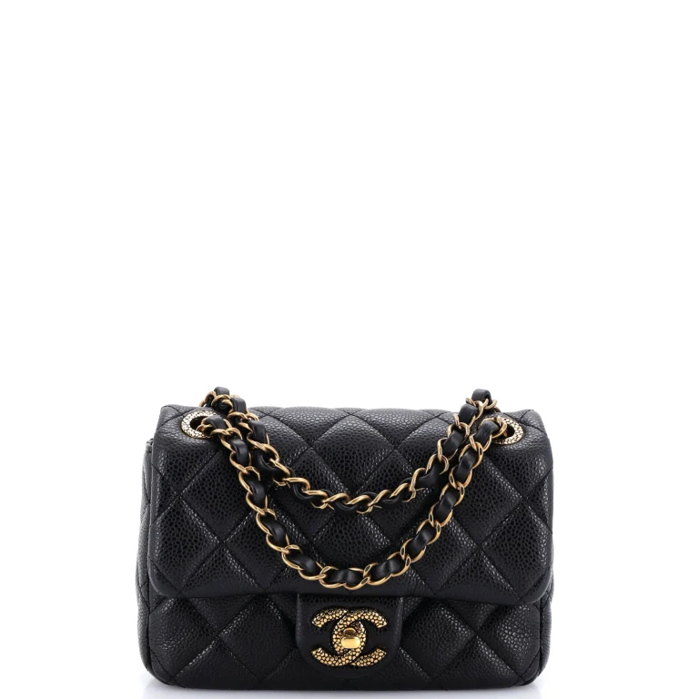 Textured CC Classic Single Flap Bag Quilted Caviar Mini