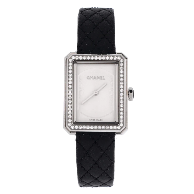 Boy·Friend Quartz Watch Stainless Steel and Quilted Leather with Diamond Bezel 22