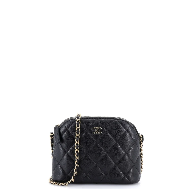 CC Dome Zip Clutch with Chain Quilted Caviar Mini