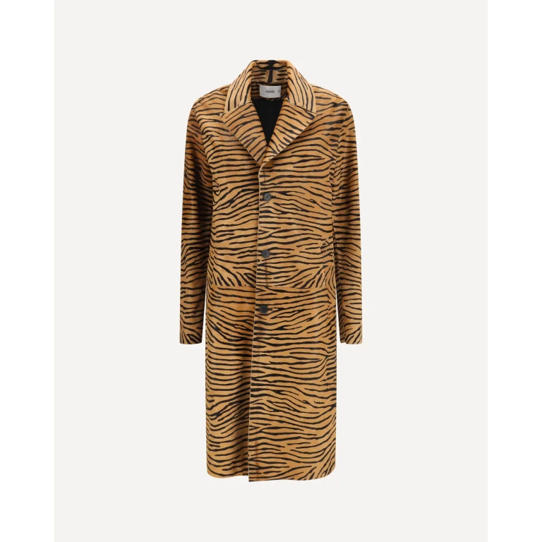 Tiger print pony effect Leather Coat Female 42
