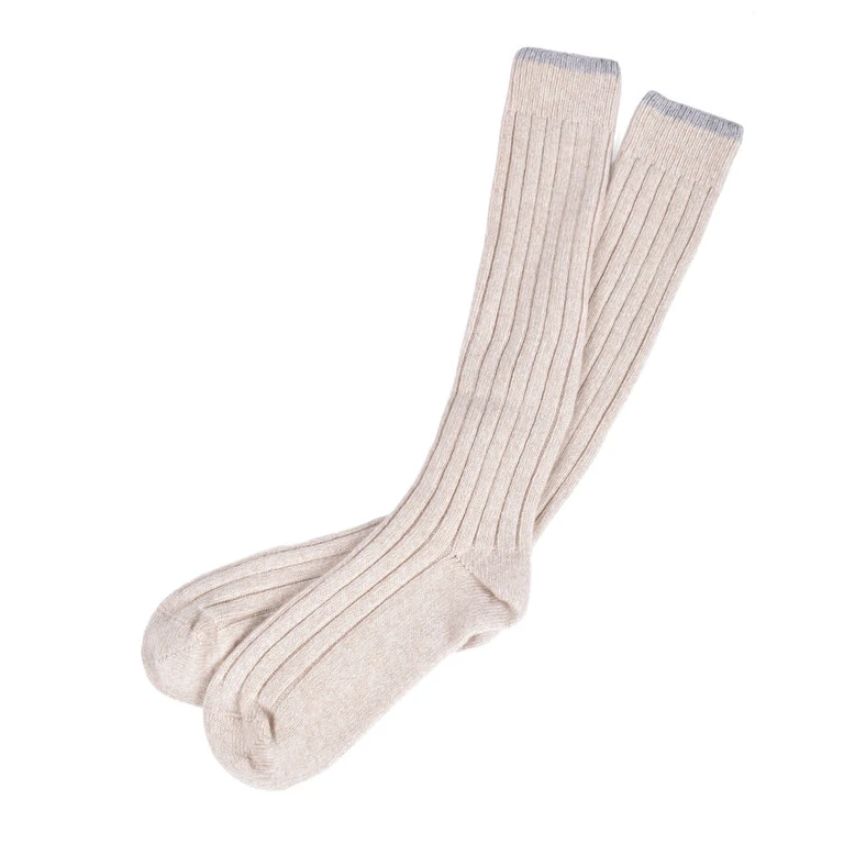 Mens Beige Two Tone Ribbed Knee High Socks