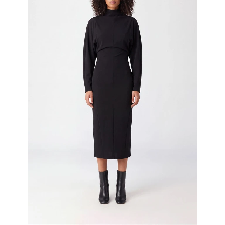 High-Neck Draped Silk-Blend Sheath Midi Dress (GW003482TE20148UC001)