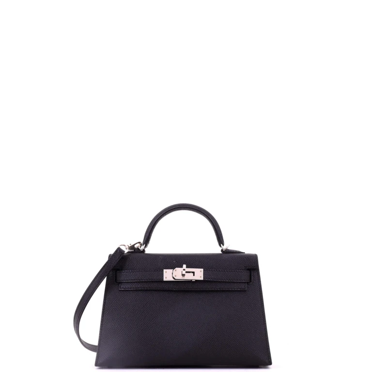 Kelly Mini II Bag Noir Epsom with Palladium Hardware 20