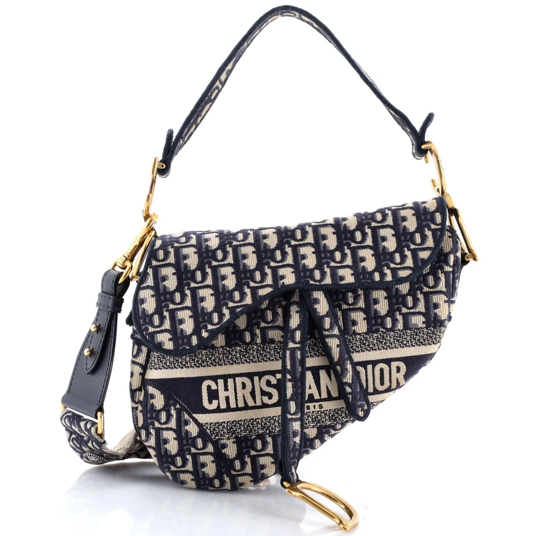 Saddle Handbag Logo Embroidered Oblique Canvas Medium