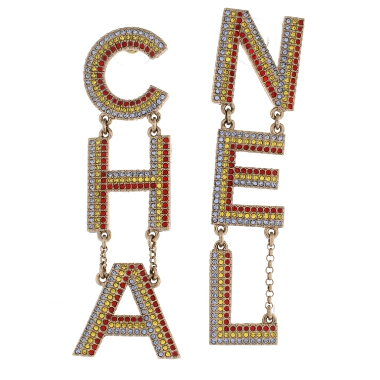 CHA-NEL Drop Earrings Metal with Mulitcolor Crystals