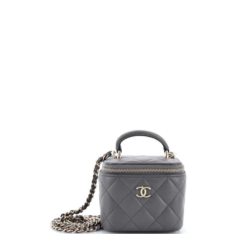 Classic Top Handle Vanity Case with Chain Quilted Lambskin Mini