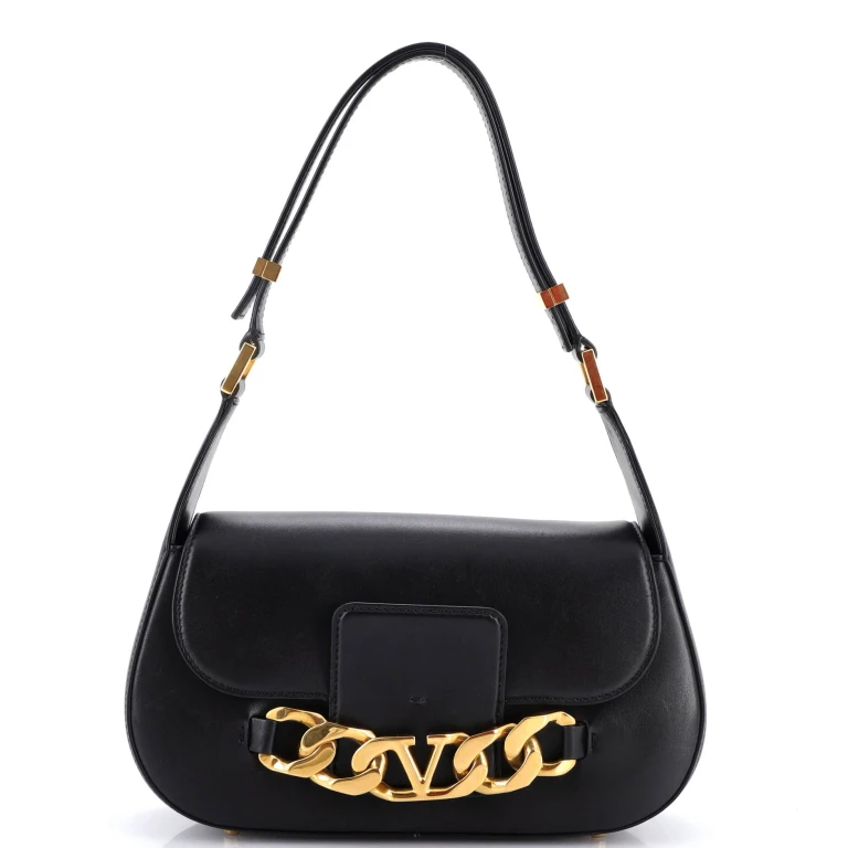VLogo Chain Flap Shoulder Bag Leather Medium
