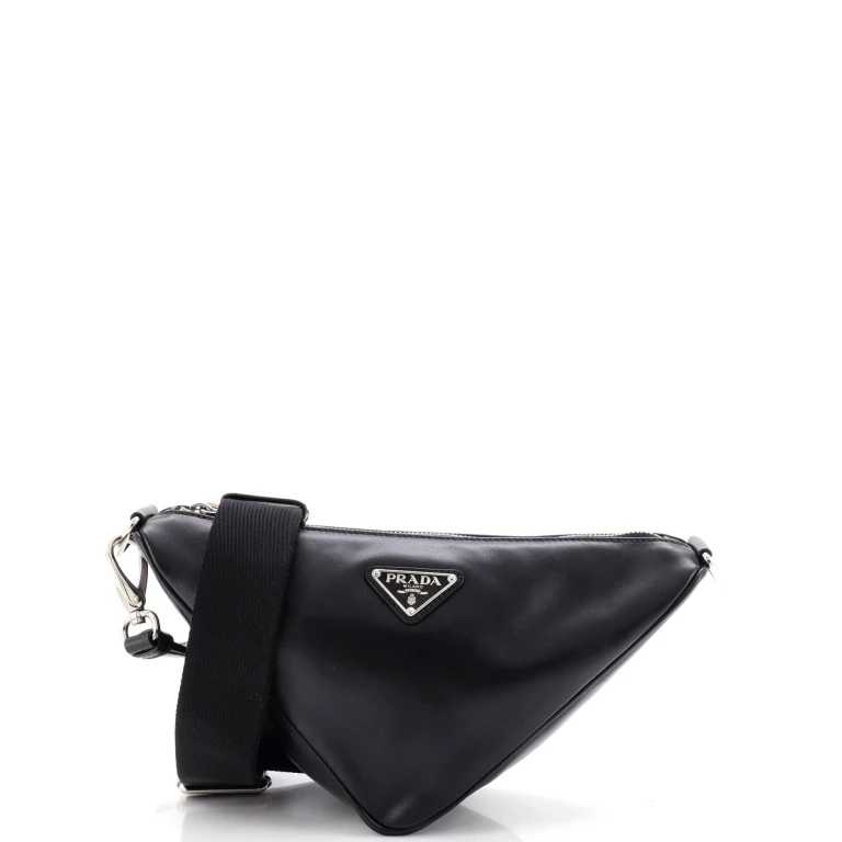 Triangle Logo Zip Crossbody Bag Soft Leather Small