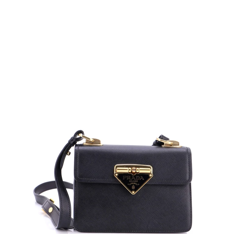 Flip Lock Shoulder Bag Saffiano Leather Small