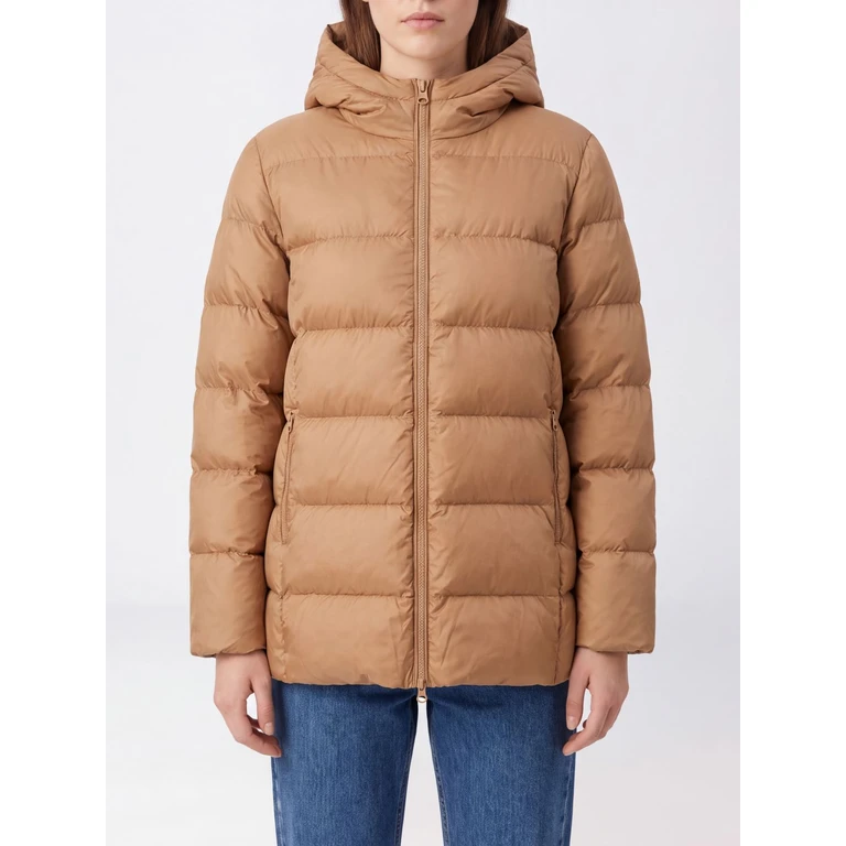 Chaqueta de plumón corta acolchada e impermeable de nailon con capucha