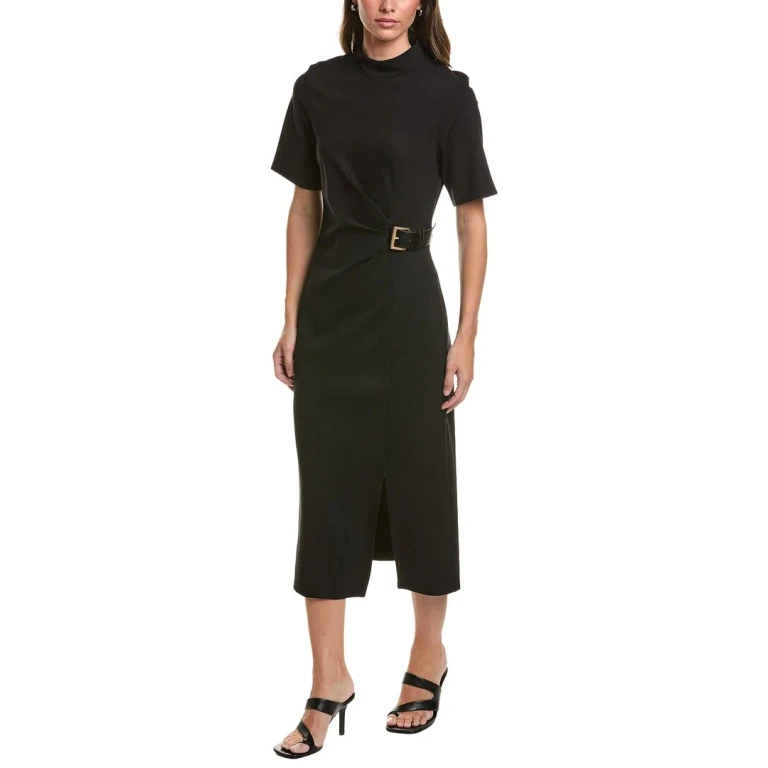 High Neck Belt Buckle Detail Dress