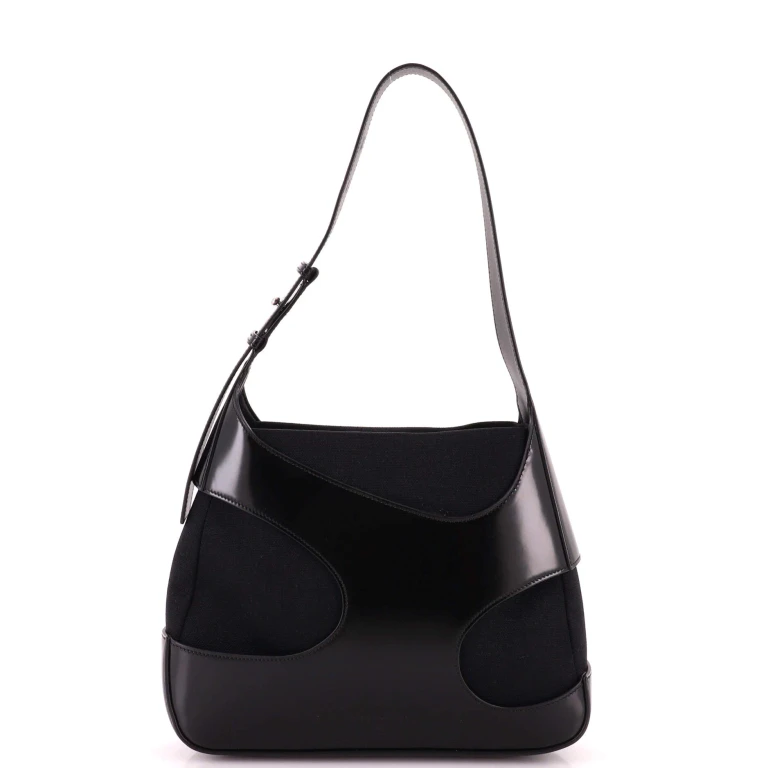 Cut Out Shoulder Bag Leather and Canvas Medium