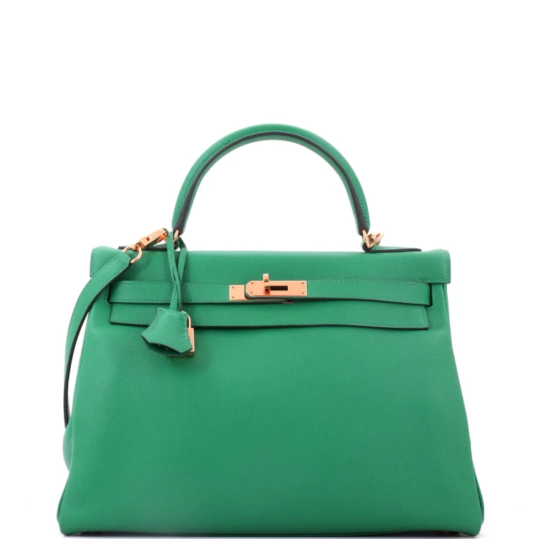 Kelly Handbag Menthe Evercolor with Gold Hardware 32