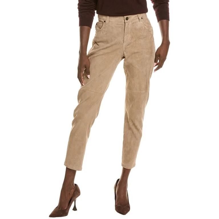 Womens Almond Leather Cropped Pants