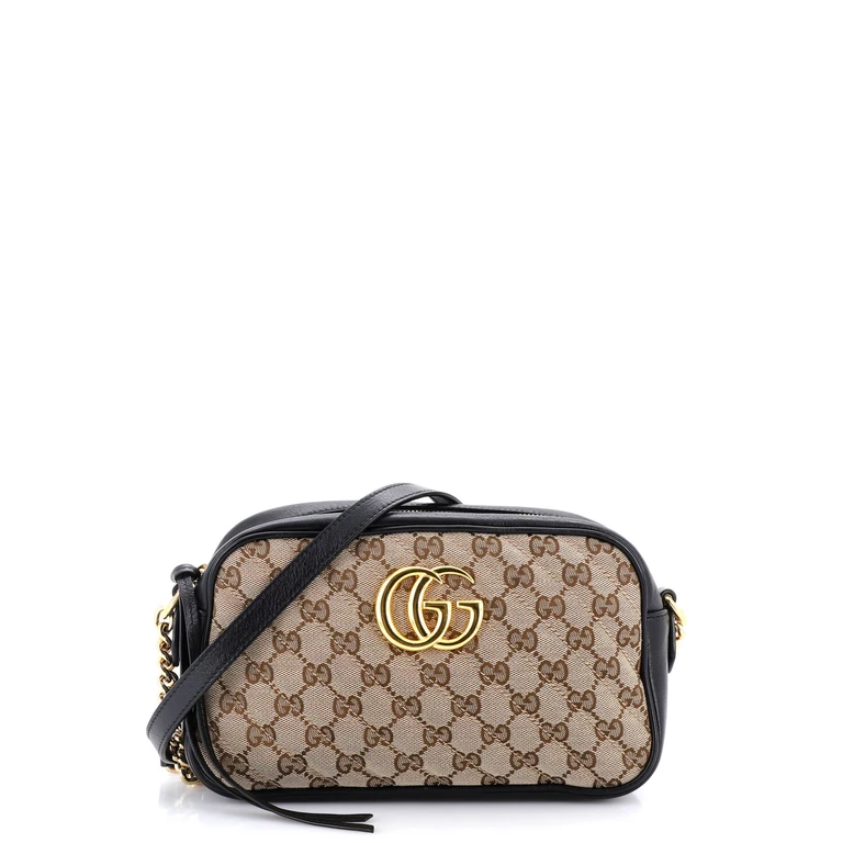 GG Marmont Shoulder Bag Diagonal Quilted GG Canvas with Leather Small