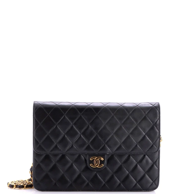 Vintage Clutch with Chain Quilted Leather Medium