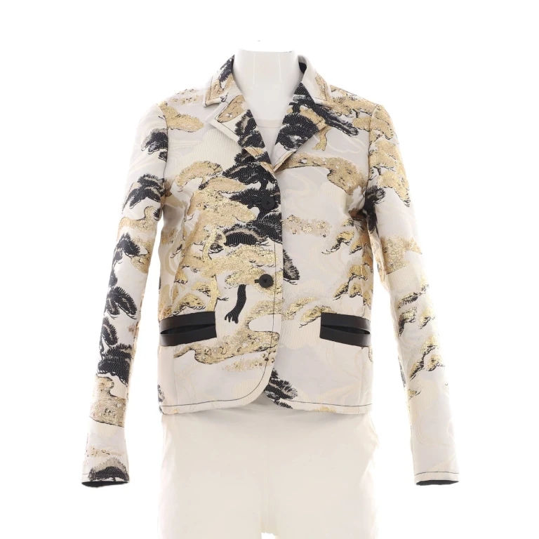 Women's Tree Motif Single Breasted Blazer Polyester and Silk Blend