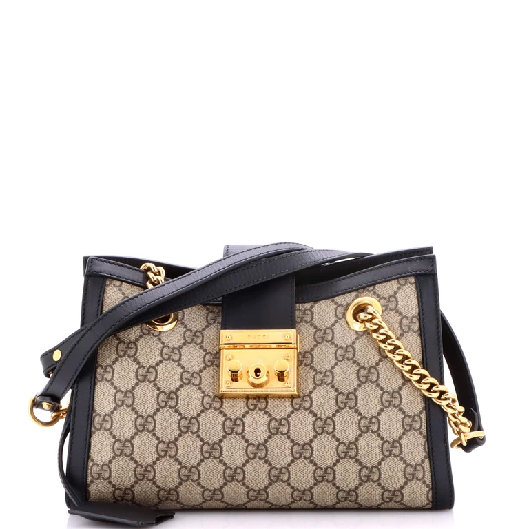 Padlock Chain Tote GG Coated Canvas with Leather Small