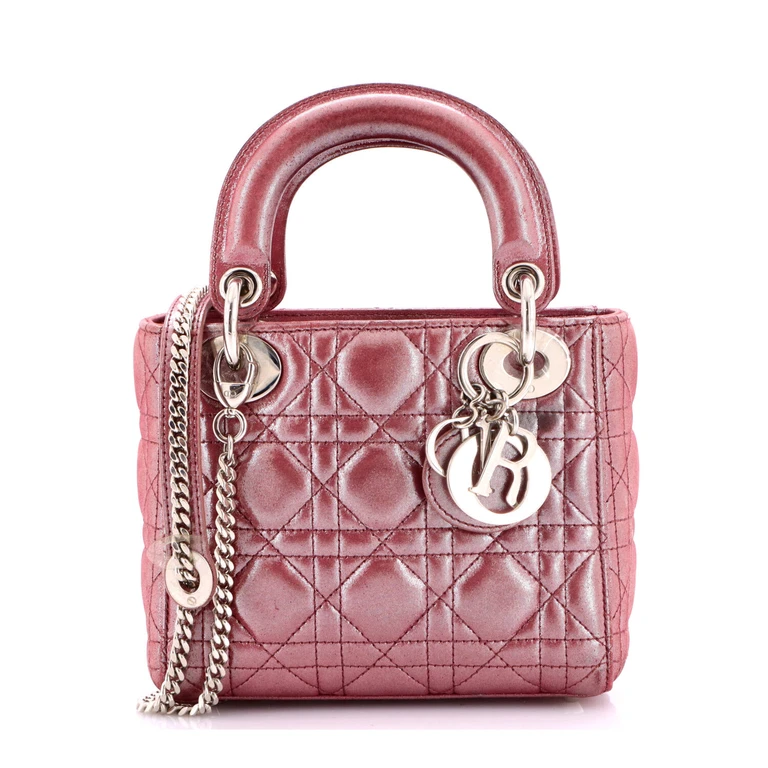Lady Dior Chain Bag Cannage Quilt Iridescent Leather Mini