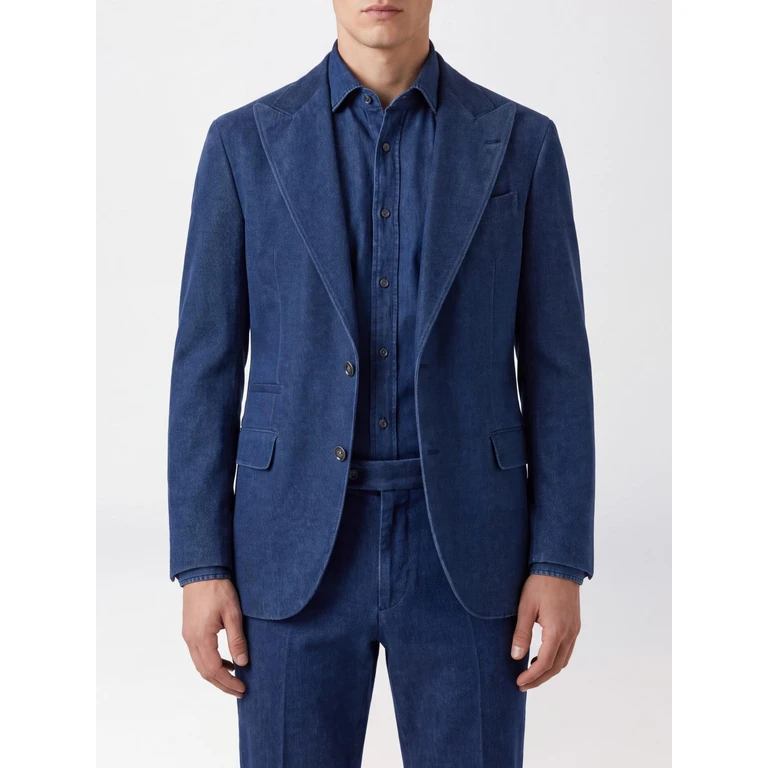 Blazer Brunello Cucinelli em veludo de algodão com efeito denim