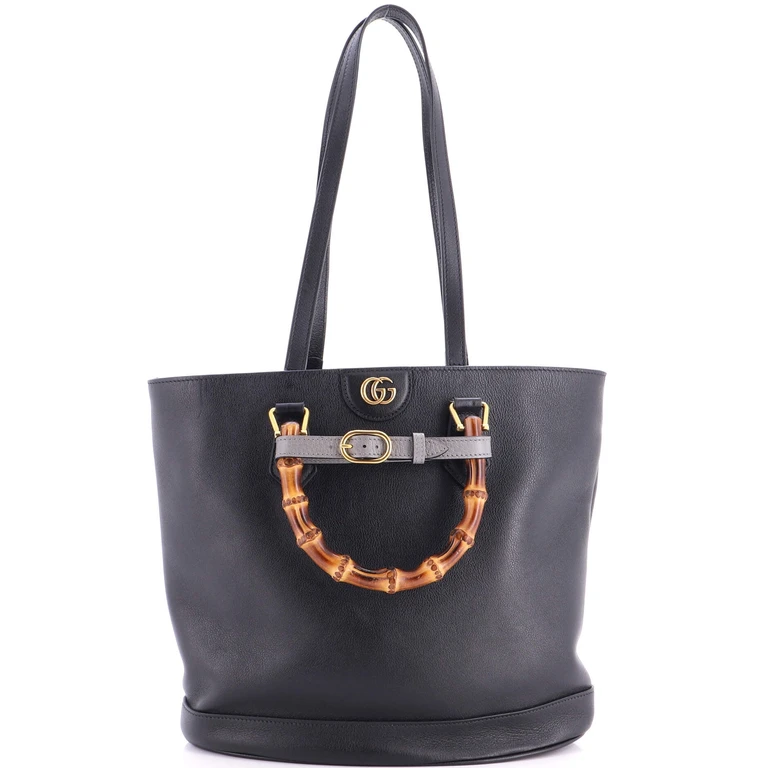 Diana Bamboo Handle Round Tote Leather Medium