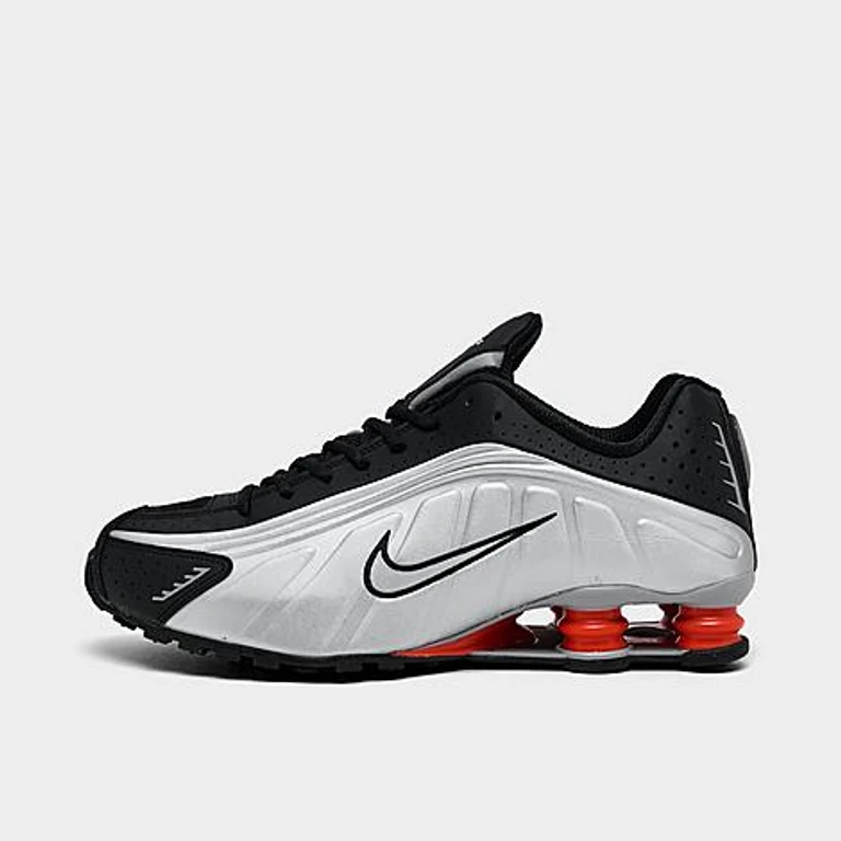 Men's Shox R4 Casual Shoes in Metallic Silver/Black/Picante Red Size: 7.5