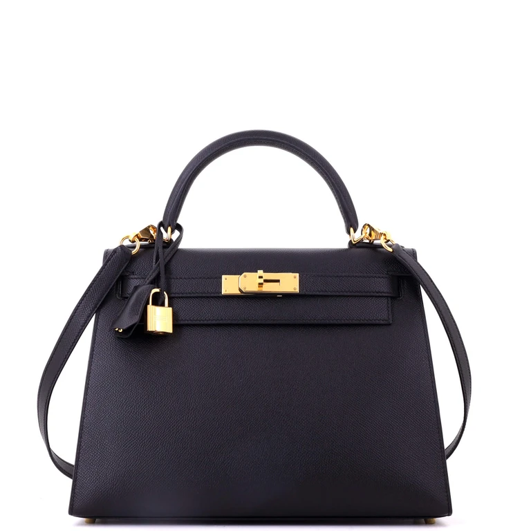 Kelly Handbag Noir Epsom with Gold Hardware 28