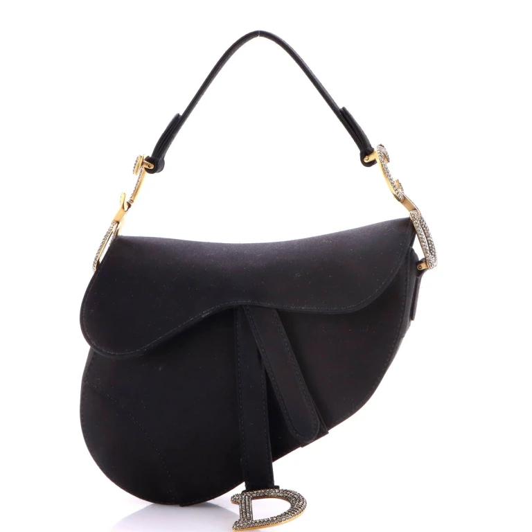 Saddle Handbag Satin with Crystals Mini