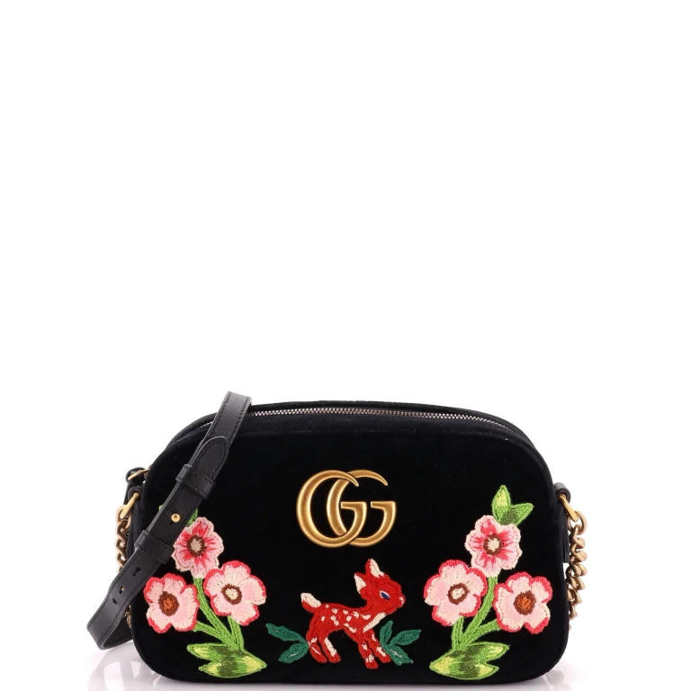 GG Marmont Camera Bag Embroidered Matelasse Velvet Small