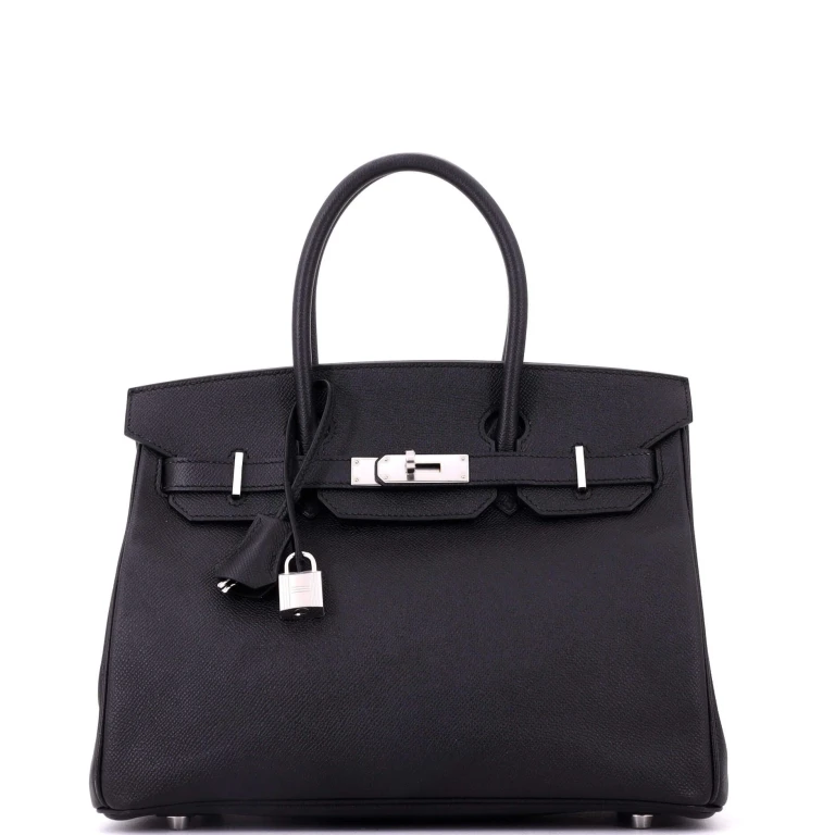 Birkin Handbag Noir Epsom with Palladium Hardware 30