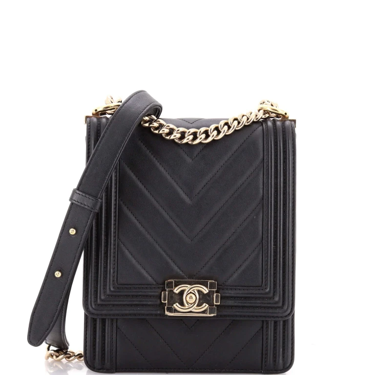 North South Boy Flap Bag Chevron Lambskin Small