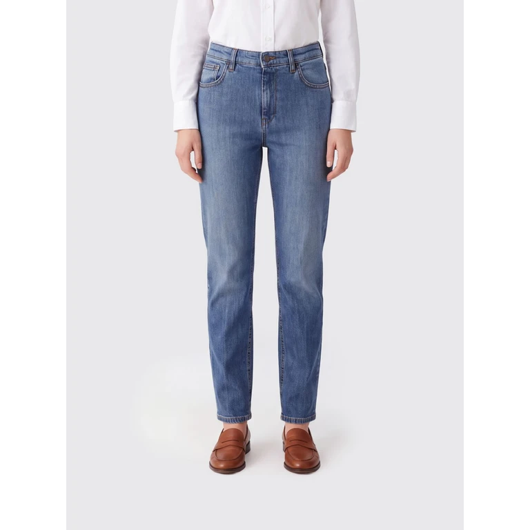 Mid-Rise Five-Pocket Skinny Jeans in Blue Cotton Denim (NTW8253538LZY1U605)