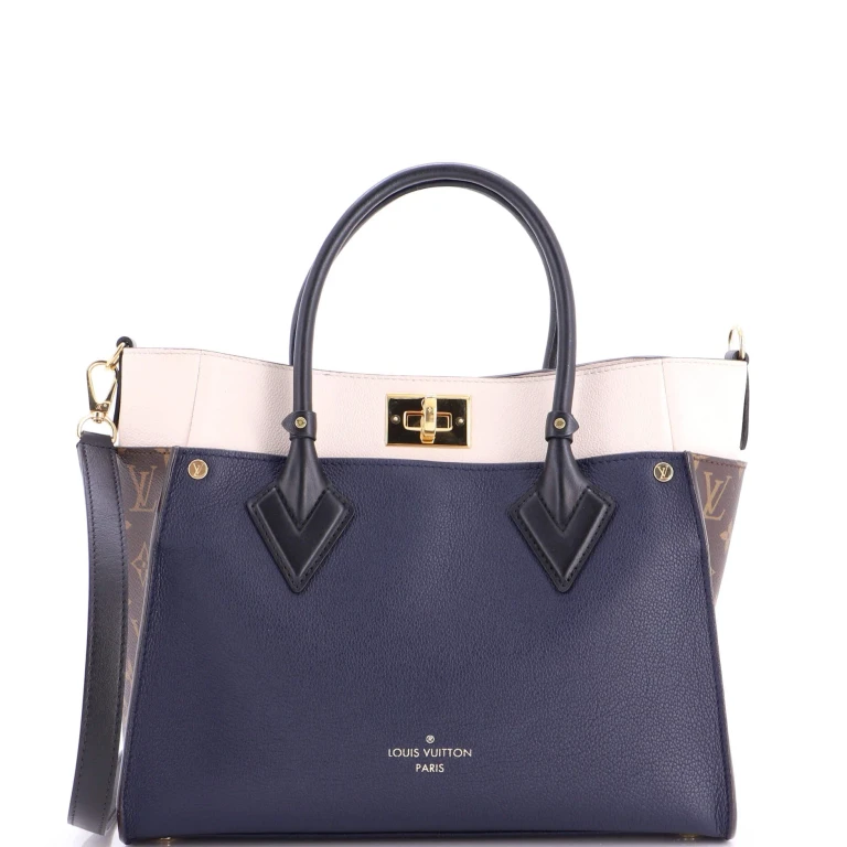 On My Side Tote Leather with Monogram Canvas MM