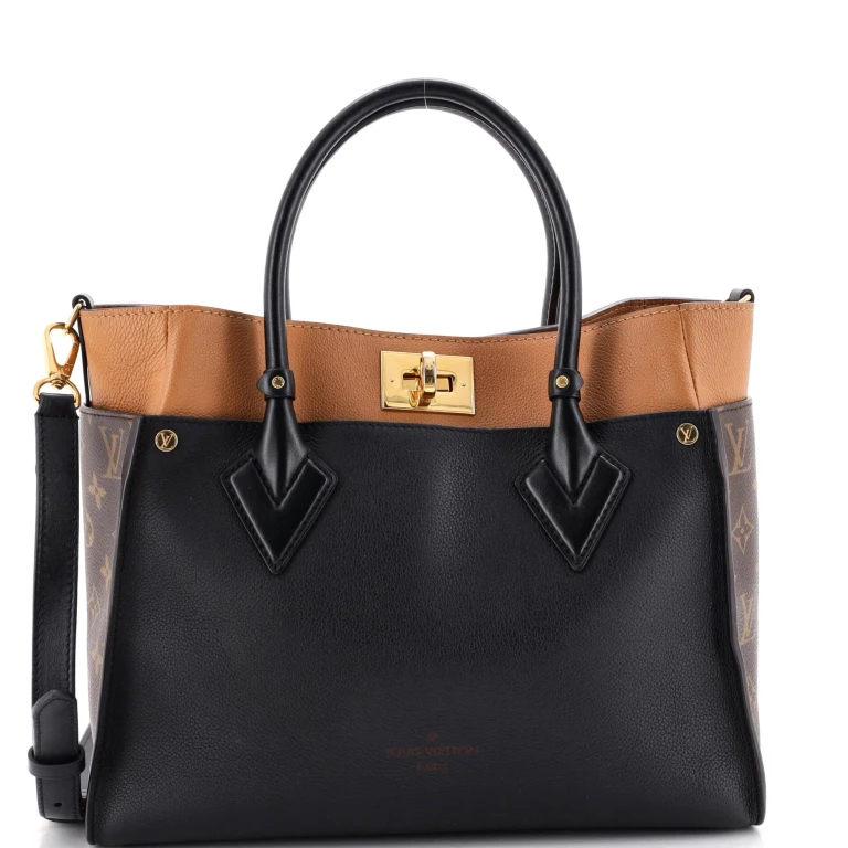 On My Side Tote Leather with Monogram Canvas MM